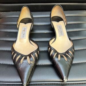 Jimmy Choo Black Heels with Glamorous Metallic Detailing